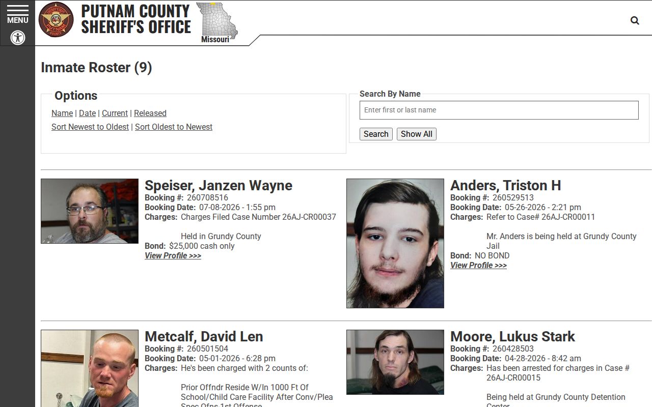 Putnam County arrest history official current inmate roster interface