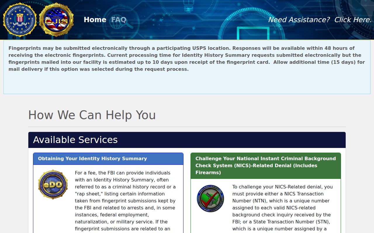 Putnam County arrest history and subject-only FBI identity record request