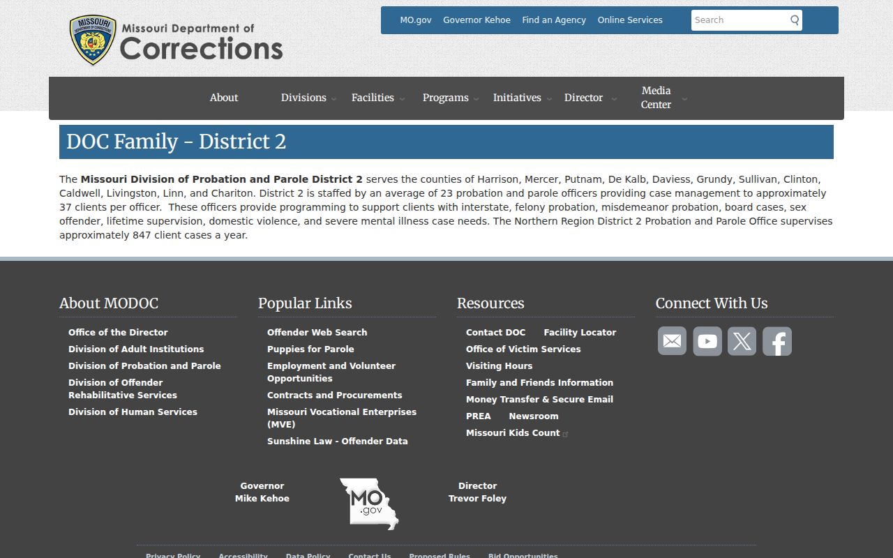 Putnam County criminal court sentence and Missouri Probation and Parole District 2
