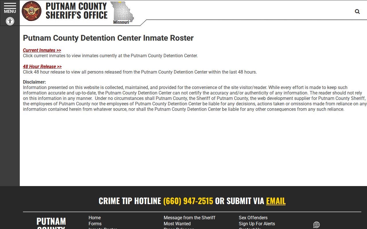 Putnam County criminal history inmate and release roster choices