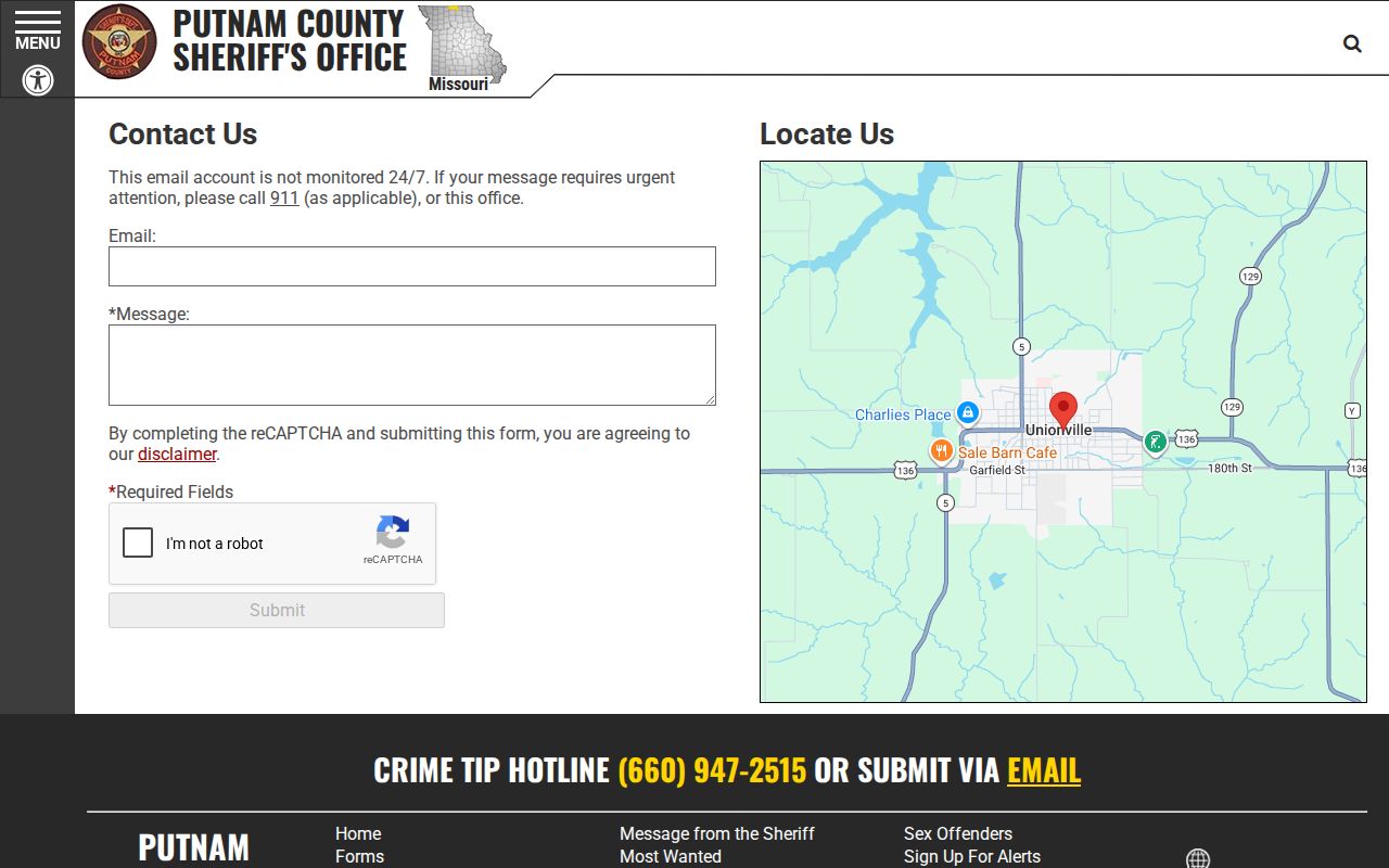Putnam County criminal history sheriff contact page